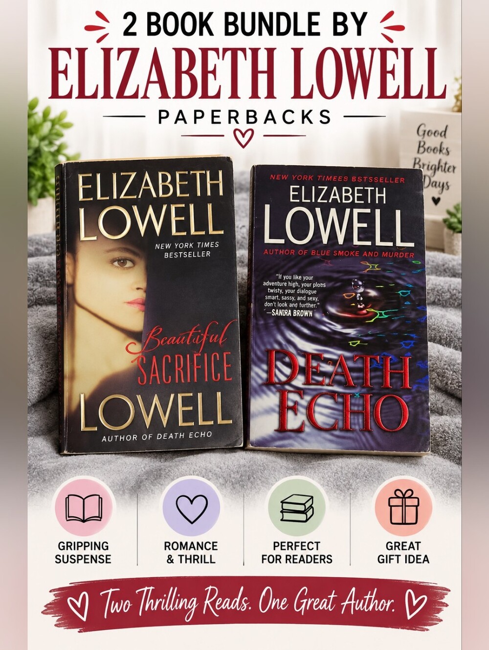 2 Book Bundle by Elizabeth Lowell — Beautiful Sacrifice & Death Echo Paperbacks